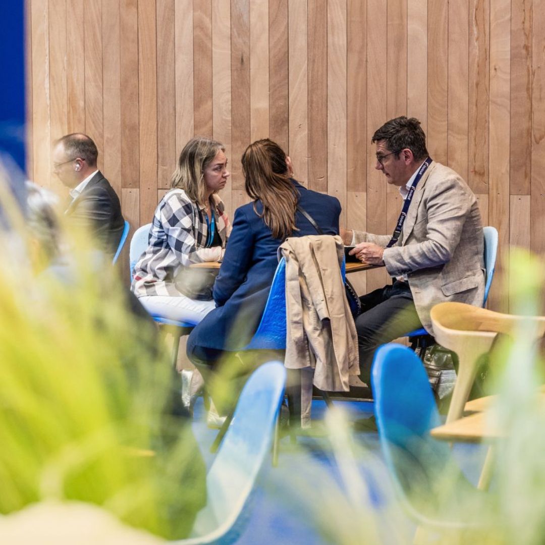 Business meeting between exhibitors and visitors at SIEC